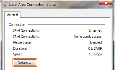 Windows 7 - Local Area Connection Status Dialog